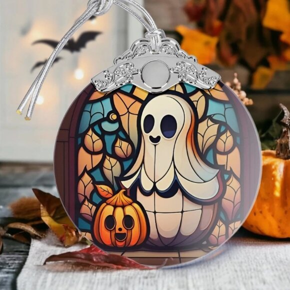 Cute Ghost Ornament Stained Glass Hanging Decor Holiday-Sun Catcher-Christmas - Picture 3 of 7